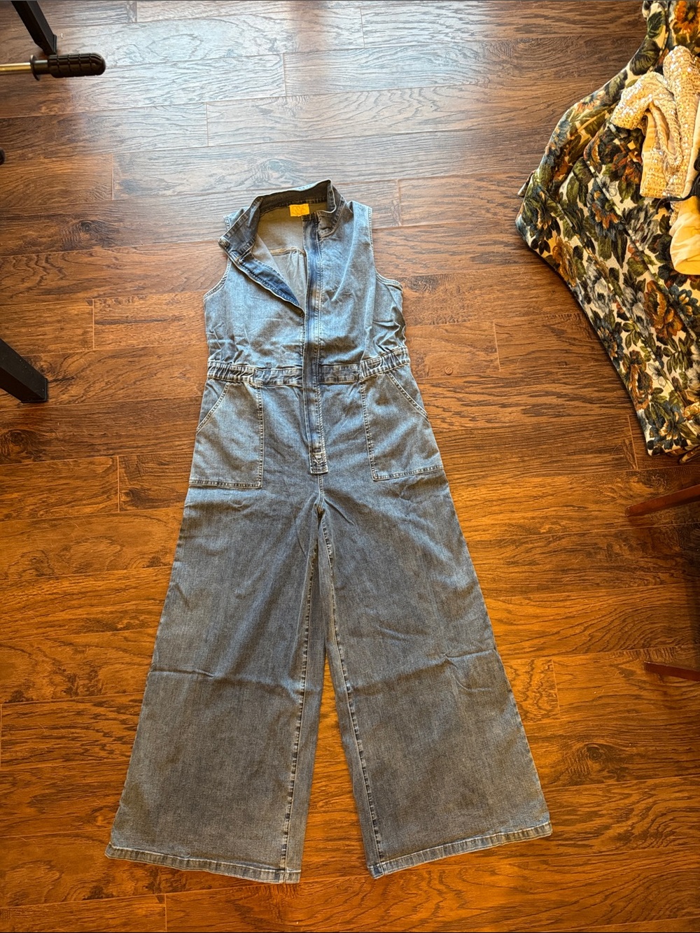 Sleeveless Wide-Leg Denim Jumpsuit - Light Blue